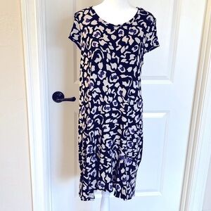 Pieces by Kensie T shirt Midi Dress Art to wear pop over Ruffle hem Travel Sz L
